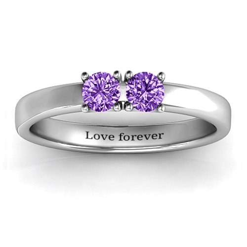 Meet In The Middle Two Stone Ring – Sterling Silver with Amethyst