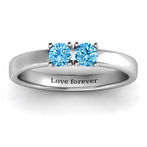 Meet In The Middle Two Stone Ring – Sterling Silver with Blue Topaz