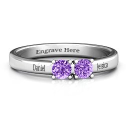 Meet In The Middle Two Stone Ring in 925 Sterling Silver with Amethyst and Fancy Blue Premium Zirconia