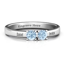 Meet In The Middle Two Stone Ring in 925 Sterling Silver with Aquamarine and Fancy Blue Premium Zirconia