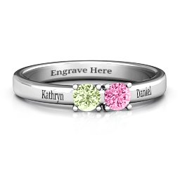 Meet In The Middle Two Stone Ring in 10K Solid White Gold with Peridot, Pink Tourmaline, and Fancy Blue Premium Zirconia