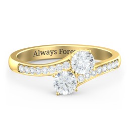 Two Stone Ring With Sparkling Accents And Filigree Settings in 18K Gold Plated Silver with Diamond