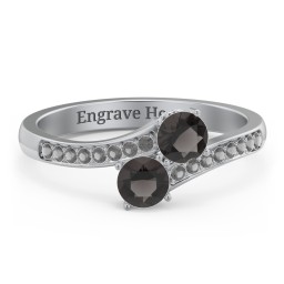 Two Stone Ring With Sparkling Accents And Filigree Settings