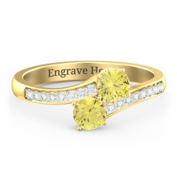 Two Stone Ring With Sparkling Accents And Filigree Settings in 18K Gold Plated Silver with Citrine and White Premium Zirconia