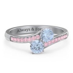 Two Stone Ring With Sparkling Accents And Filigree Settings – Sterling Silver with Aquamarine and Fancy Pink Premium Zirconia