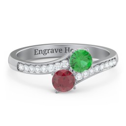 Two Stone Ring With Sparkling Accents And Filigree Settings in 925 Sterling Silver with Emerald, Ruby, and White Premium Zirconia