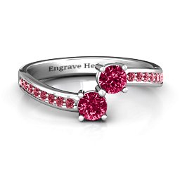 Elegant Accent Two Stone Ring in 925 Sterling Silver with Ruby and Red Premium Zirconia