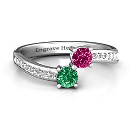 Elegant Accent Two Stone Ring in 925 Sterling Silver with Emerald, Ruby, and White Premium Zirconia