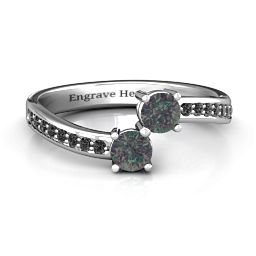 Elegant Accent Two Stone Ring in 925 Sterling Silver with Alexandrite and Black Premium Zirconia