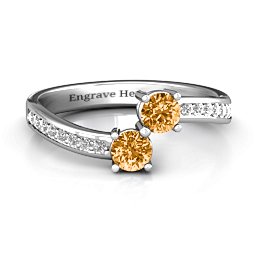 Elegant Accent Two Stone Ring in 925 Sterling Silver with Citrine and White Premium Zirconia