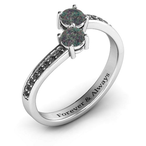 Elegant Accent Two Stone Ring – Sterling Silver with Alexandrite and Black Premium Zirconia