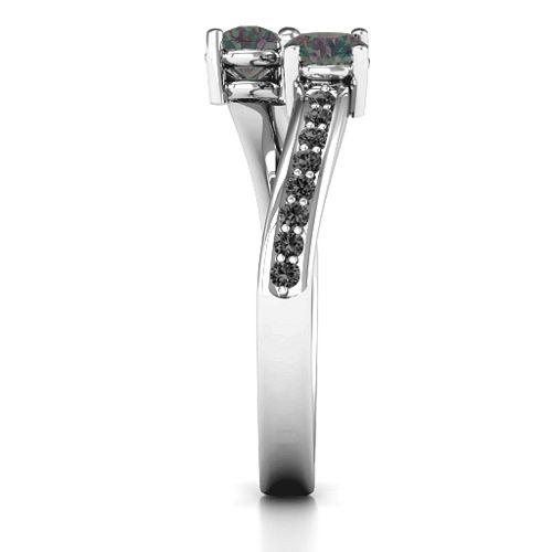 Elegant Accent Two Stone Ring – Sterling Silver with Alexandrite and Black Premium Zirconia