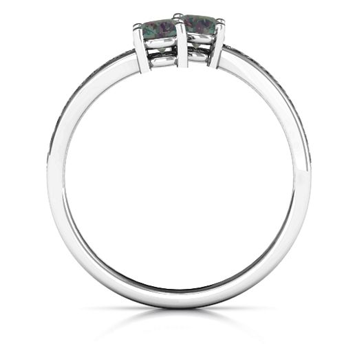 Elegant Accent Two Stone Ring – Sterling Silver with Alexandrite and Black Premium Zirconia
