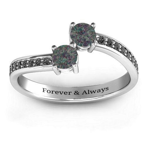 Elegant Accent Two Stone Ring – Sterling Silver with Alexandrite and Black Premium Zirconia