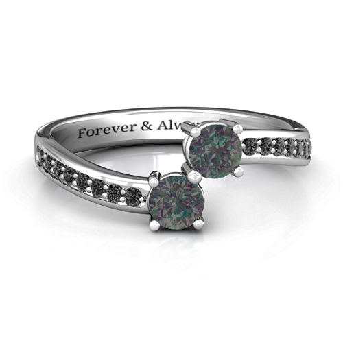 Elegant Accent Two Stone Ring – Sterling Silver with Alexandrite and Black Premium Zirconia