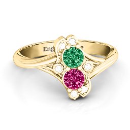 Sense of Style Two Stone Ring in 10K Solid Yellow Gold with Emerald, Ruby, and White Premium Zirconia