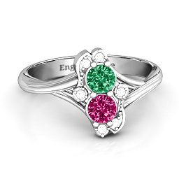 Sense of Style Two Stone Ring in 925 Sterling Silver with Emerald, Ruby, and White Premium Zirconia