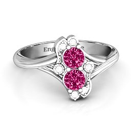Sense of Style Two Stone Ring in 10K Solid White Gold with Ruby and White Premium Zirconia