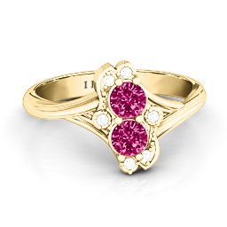 Sense of Style Two Stone Ring in 10K Solid Yellow Gold with Ruby and White Premium Zirconia