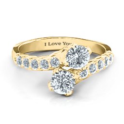 Intricate Infinity Two Stone Ring in 10K Solid Yellow Gold with Diamond and Cubic Zirconia