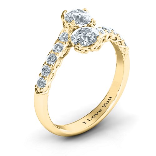 Intricate Infinity Two Stone Ring – 10K Yellow Gold with Diamond and Cubic Zirconia