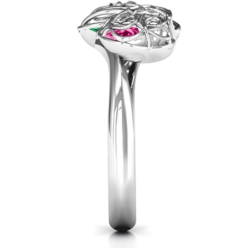 Double Heart Cage Ring with 1-6 Heart Shaped Birthstones