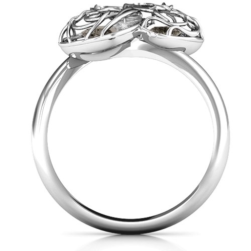 Double Heart Cage Ring with 1-6 Heart Shaped Birthstones