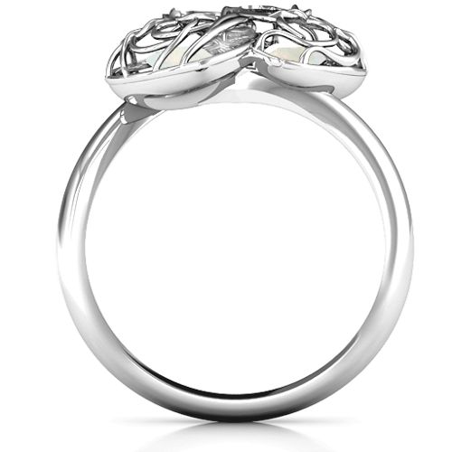 Double Heart Cage Ring with 1-6 Heart Shaped Birthstones