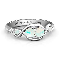 Classic Curves Two-Stone Ring in 925 Sterling Silver with Opal and White Premium Zirconia