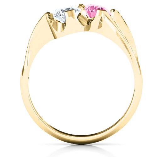 Two Stone Sparkle Ring – 14K Yellow Gold with Cubic Zirconia and Pink Tourmaline