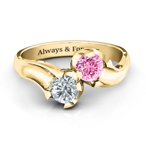 Two Stone Sparkle Ring – 14K Yellow Gold with Cubic Zirconia and Pink Tourmaline