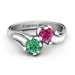 Two Stone Sparkle Ring in 925 Sterling Silver with Emerald and Ruby