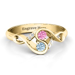 Element of Infinity Two Stone Ring in 14K Solid Yellow Gold with Pink Tourmaline, Aquamarine, and White Premium Zirconia