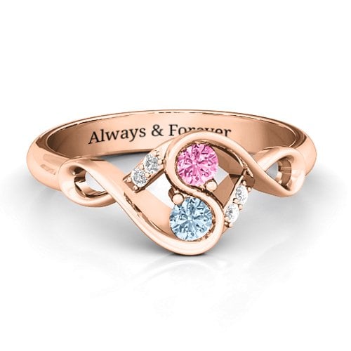 Element of Infinity Two Stone Ring – 10K Rose Gold with Pink Tourmaline, Aquamarine, and White Premium Zirconia