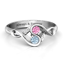 Element of Infinity Two Stone Ring in 925 Sterling Silver with Pink Tourmaline, Aquamarine, and White Premium Zirconia