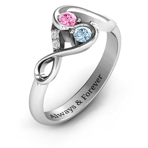 Element of Infinity Two Stone Ring – Sterling Silver with Pink Tourmaline, Aquamarine, and White Premium Zirconia