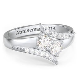 Flared Bypass Ring with Round Gemstones and Accents