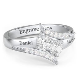 Flared Bypass Ring with Round Gemstones and Accents