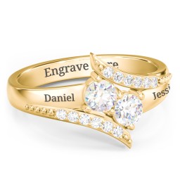 Flared Bypass Ring with Round Gemstones and Accents in 10K Solid Yellow Gold with White Sapphire and White Premium Zirconia