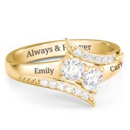 Flared Bypass Ring with Round Gemstones and Accents