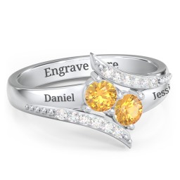 Flared Bypass Ring with Round Gemstones and Accents in 925 Sterling Silver with Citrine and Diamond
