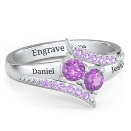 Flared Bypass Ring with Round Gemstones and Accents in 925 Sterling Silver with Amethyst and Amethyst Premium Zirconia