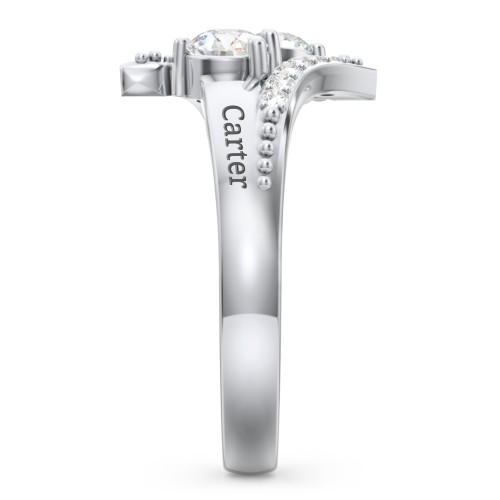 Flared Bypass Ring with Round Gemstones and Accents – Sterling Silver with White Sapphire and White Premium Zirconia