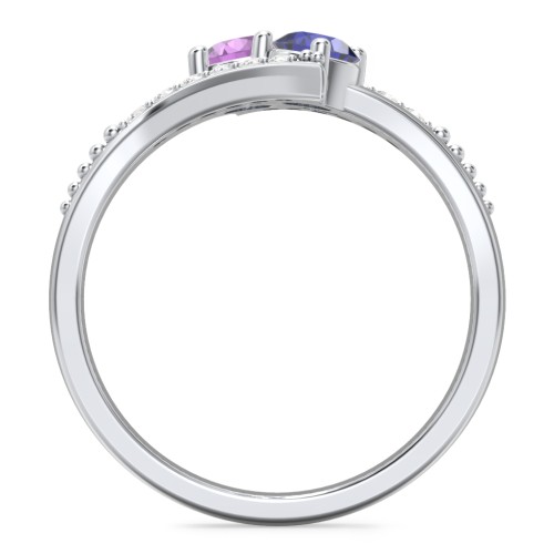 Flared Bypass Ring with Round Gemstones and Accents – Sterling Silver with Amethyst, Blue Sapphire, and White Premium Zirconia