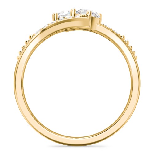 Flared Bypass Ring with Round Gemstones and Accents – 10K Yellow Gold with Diamond and White Premium Zirconia