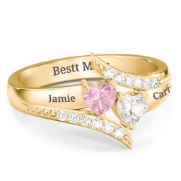 Flared Bypass Ring with Heart Gemstones and Accents