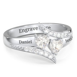 Flared Bypass Ring with Heart Gemstones and Accents