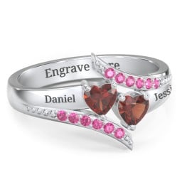 Flared Bypass Ring with Heart Gemstones and Accents