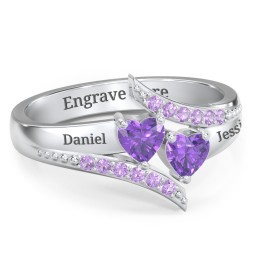 Flared Bypass Ring with Heart Gemstones and Accents