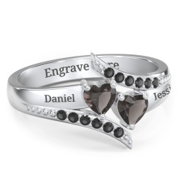 Flared Bypass Ring with Heart Gemstones and Accents